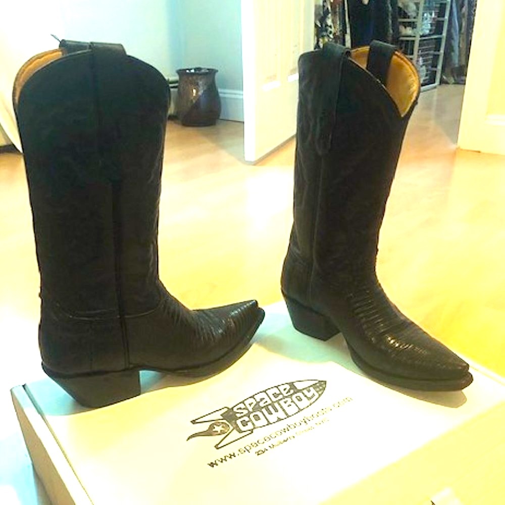 Genuine Lizard Leather-Cowboy Boots-Black-Space Cowboy-Handmade